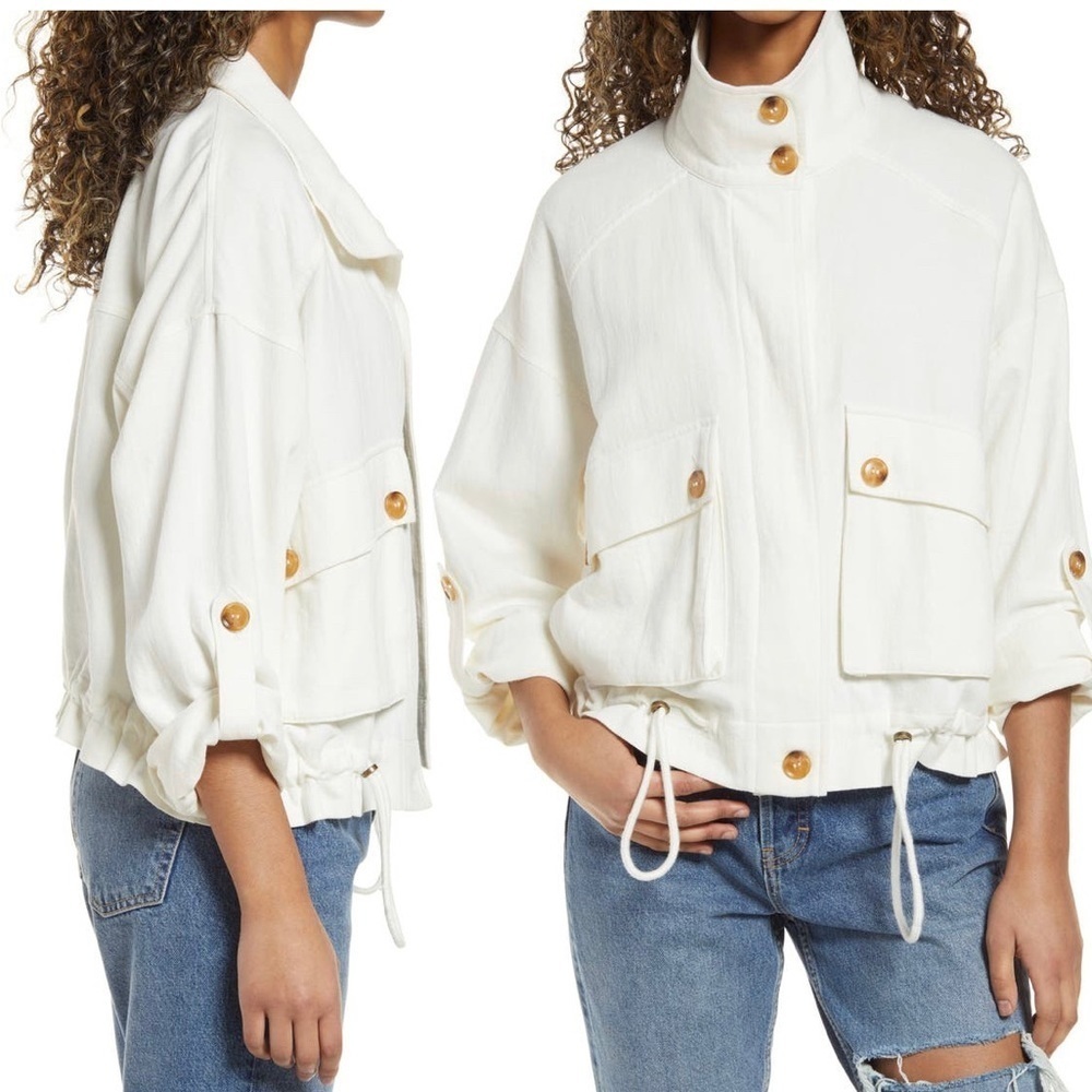 Blank NYC Cream Button-Front Utility Jacket